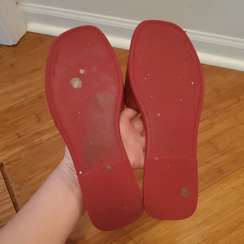 Tory Burch Red Slide Sandals with Gold Logo